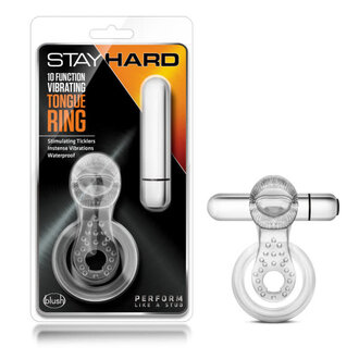 BLUSH NOVELTIES STAY HARD 10 FUNCTION TONGUE RING VIBRATING CLEAR