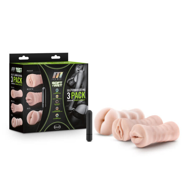 BLUSH NOVELTIES 3 PC VIBRATING SELF LUBRICATING STROKER SLEEVE KIT