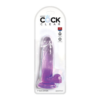 PIPEDREAM KING COCK CLEAR 7IN W/ BALLS PURPLE