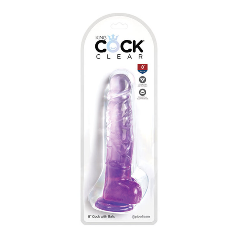 PIPEDREAM KING COCK CLEAR 8IN W/ BALLS PURPLE
