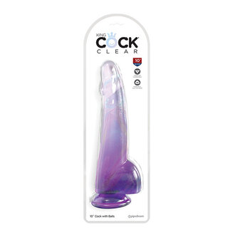 PIPEDREAM KING COCK CLEAR 10IN W/ BALLS PURPLE