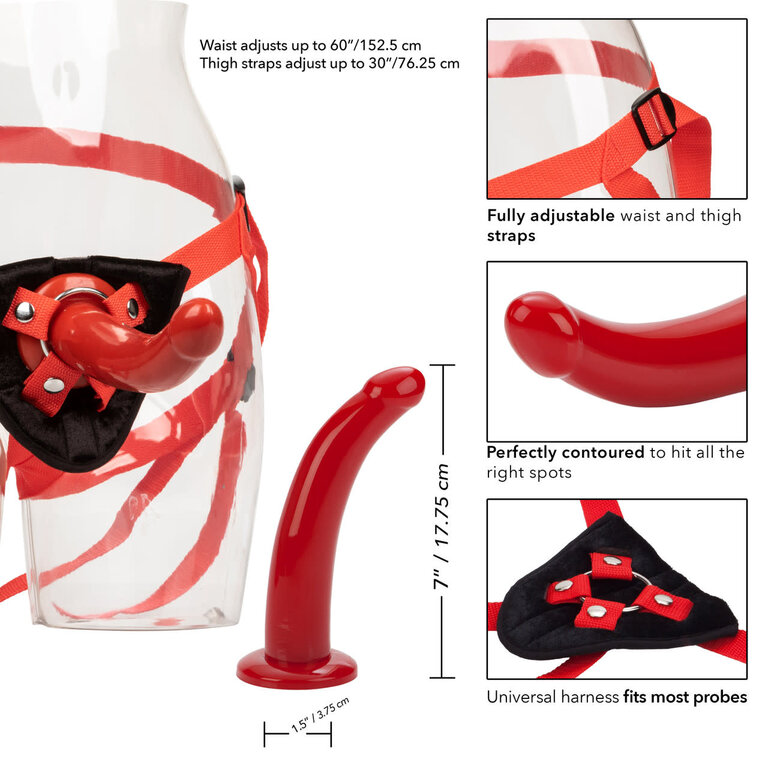 CALIFORNIA EXOTIC RED RIDER HARNESS W DONG