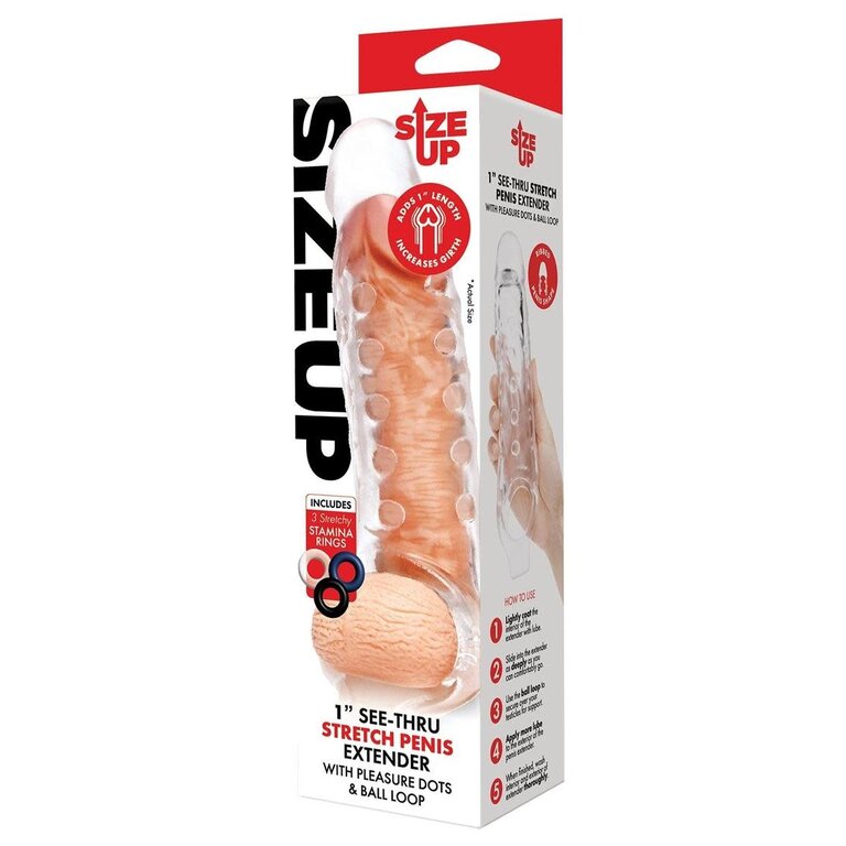 SIZE UP SU 1 IN. SEE-THRU STUDDED PENIS EXTENDER W/ BALL LOOP