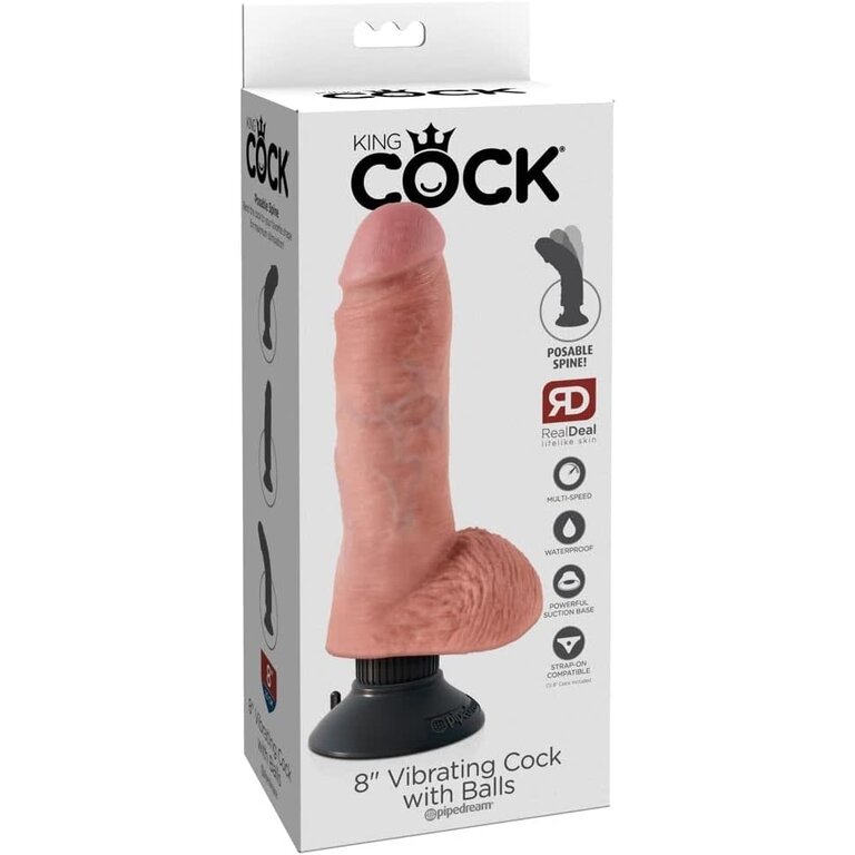 PIPEDREAM KING COCK 8” VIBE COCK W BALLS IVORY
