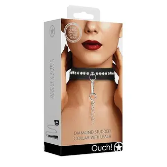 SHOTS AMERICA DIAMOND STUDDED COLLAR WITH LEASH BLACK
