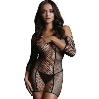 SHOTS AMERICA DUO NET SLEEVED MINI DRESS