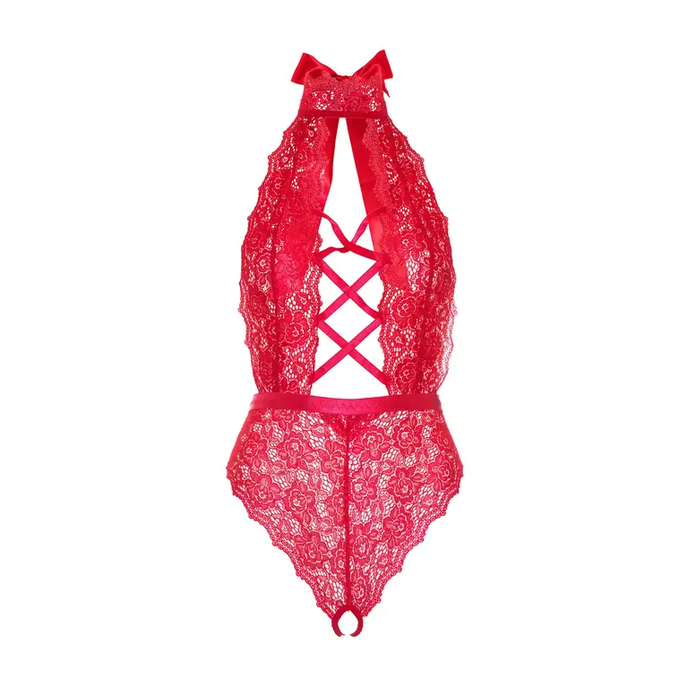 LEG AVENUE FLORAL LACE CROTCHLESS TEDDY PLUS SIZE