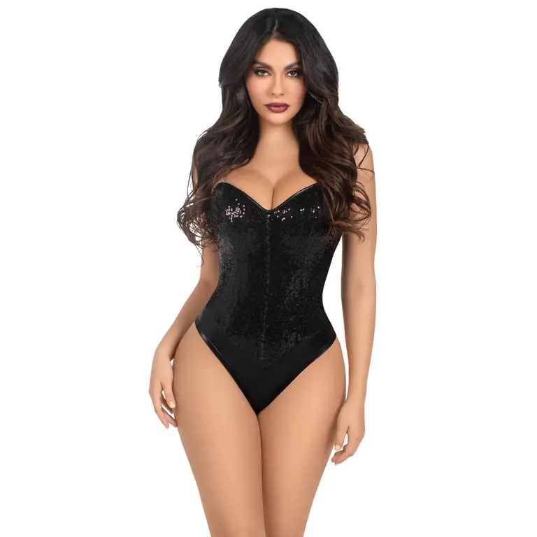LEG AVENUE 2PC SEQUIN SNAP CROTCH BODYSUIT