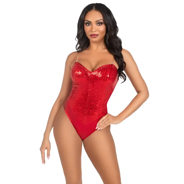 LEG AVENUE 2PC SEQUIN SNAP CROTCH BODYSUIT