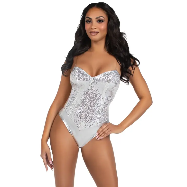LEG AVENUE 2PC SEQUIN SNAP CROTCH BODYSUIT