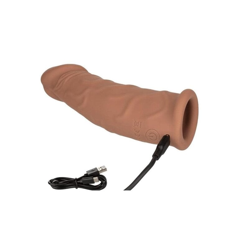 CALIFORNIA EXOTIC PERFORMANCE MAXX RECHARGEABLE VIBRATING EXTENSION 7" - BROWN