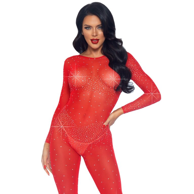 LEG AVENUE SHEER RHINESTONE CATSUIT