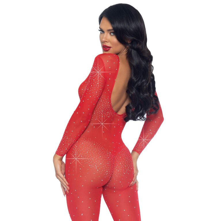 LEG AVENUE SHEER RHINESTONE CATSUIT