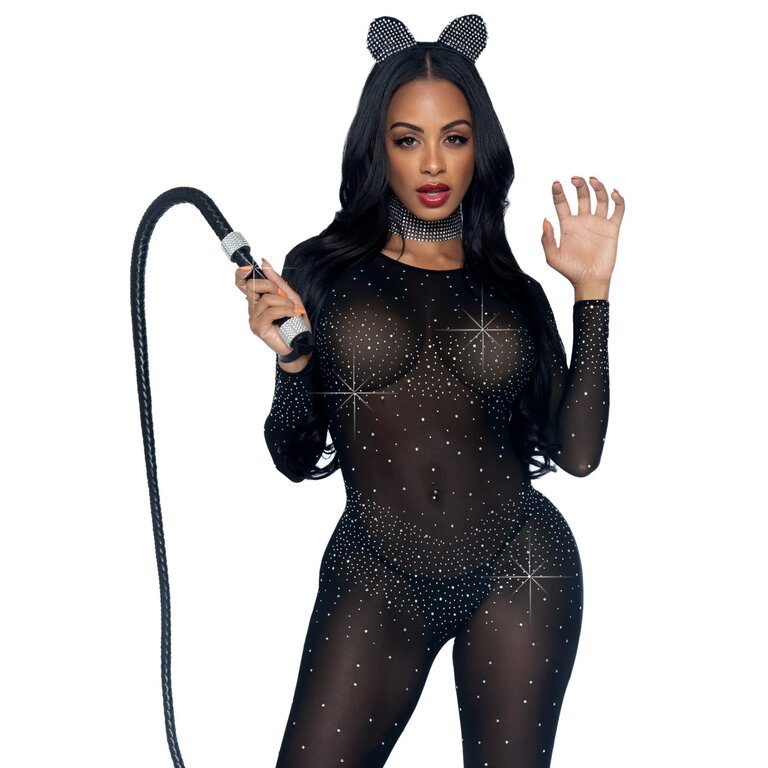 LEG AVENUE SHEER RHINESTONE CATSUIT