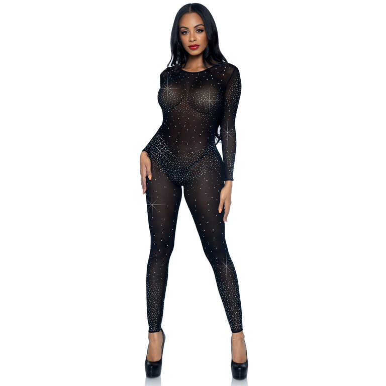 LEG AVENUE SHEER RHINESTONE CATSUIT
