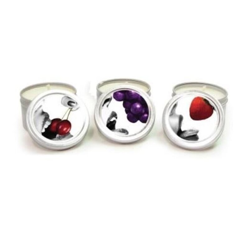 EARTHLY BODY CANDLE 3 PACK EDIBLE CHERRY GRAPE STRAWBERRY 2 OZ
