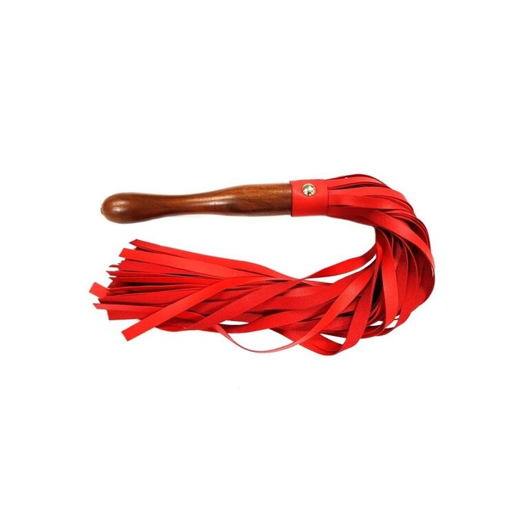 ROUGE Fetish Play Wooden Handle Flogger Vegan Leather - Red