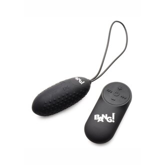 XR BRANDS Bang! 28X Nubbed Rechargeable Silicone Egg with Remote Control - Black