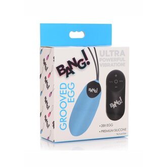 XR BRANDS Bang! 28X Grooved Rechargeable Silicone Egg with Remote Control - Blue