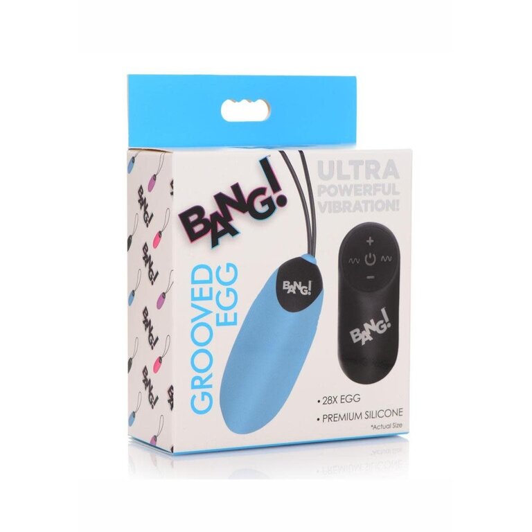 XR BRANDS Bang! 28X Grooved Rechargeable Silicone Egg with Remote Control - Blue