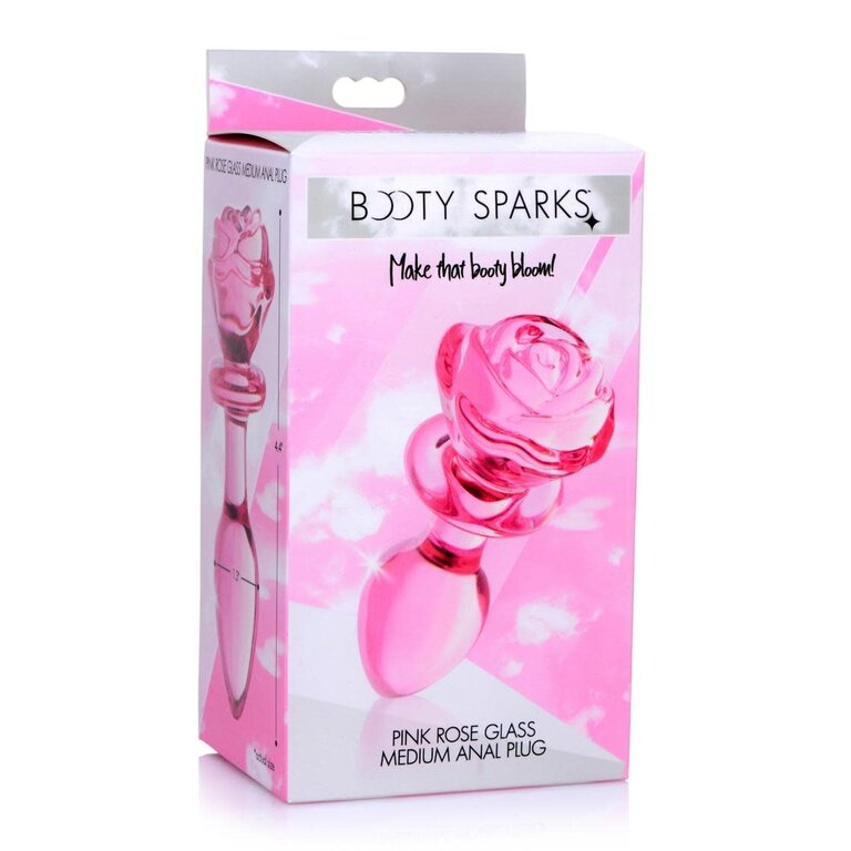XR BRANDS BOOTY SPARKS PINK ROSE GLASS PLUG