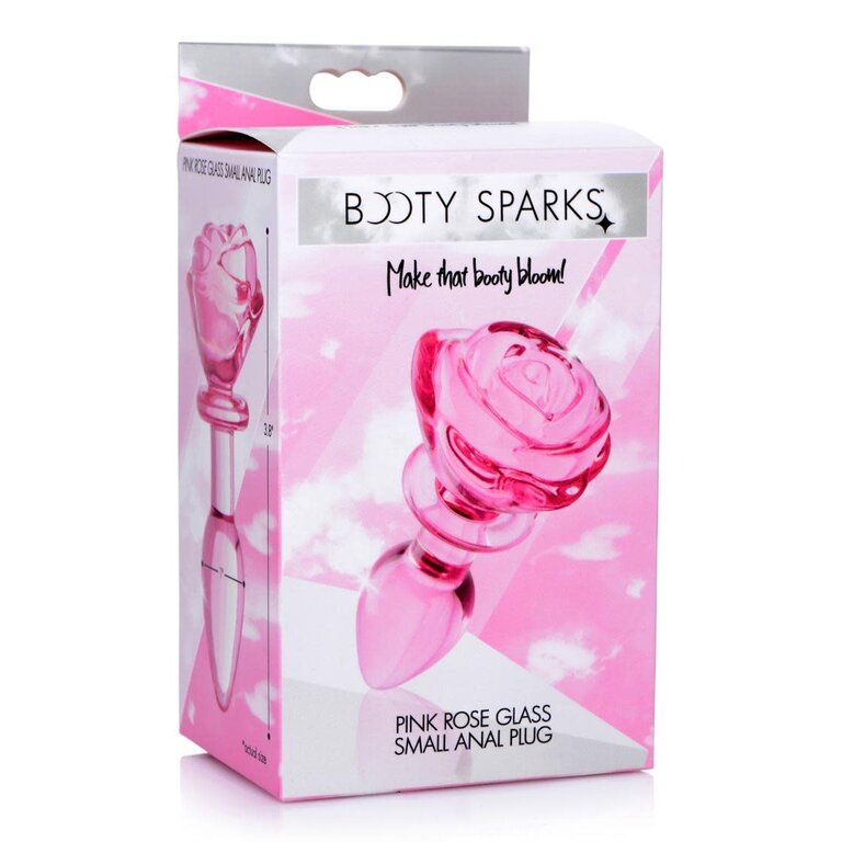 XR BRANDS BOOTY SPARKS PINK ROSE GLASS PLUG