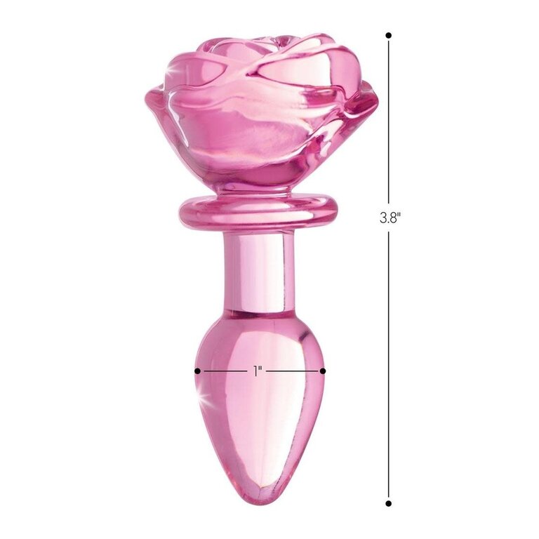 XR BRANDS BOOTY SPARKS PINK ROSE GLASS PLUG