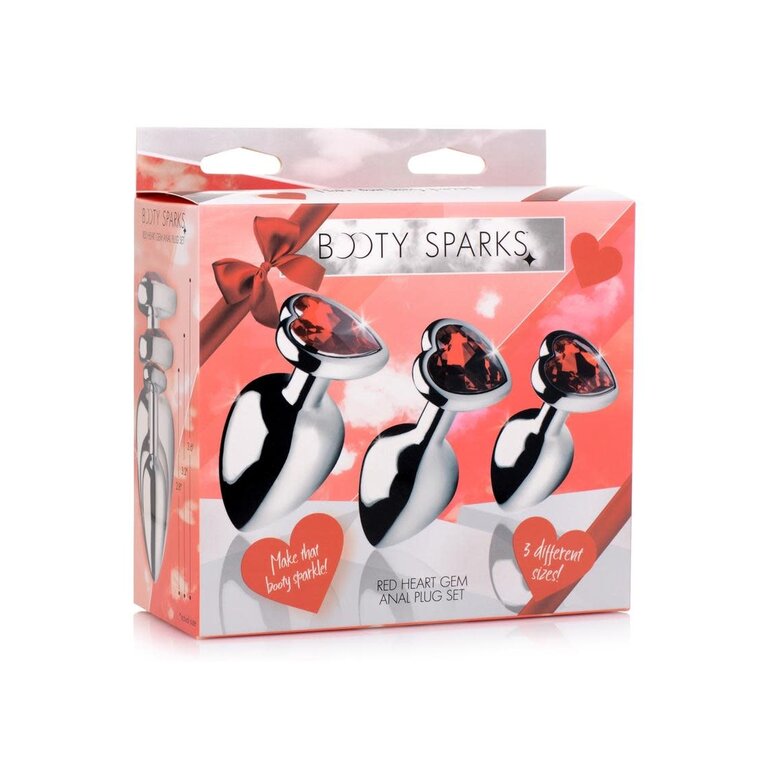 XR BRANDS BOOTY SPARKS RED HEART GEM ANAL PLUG SET