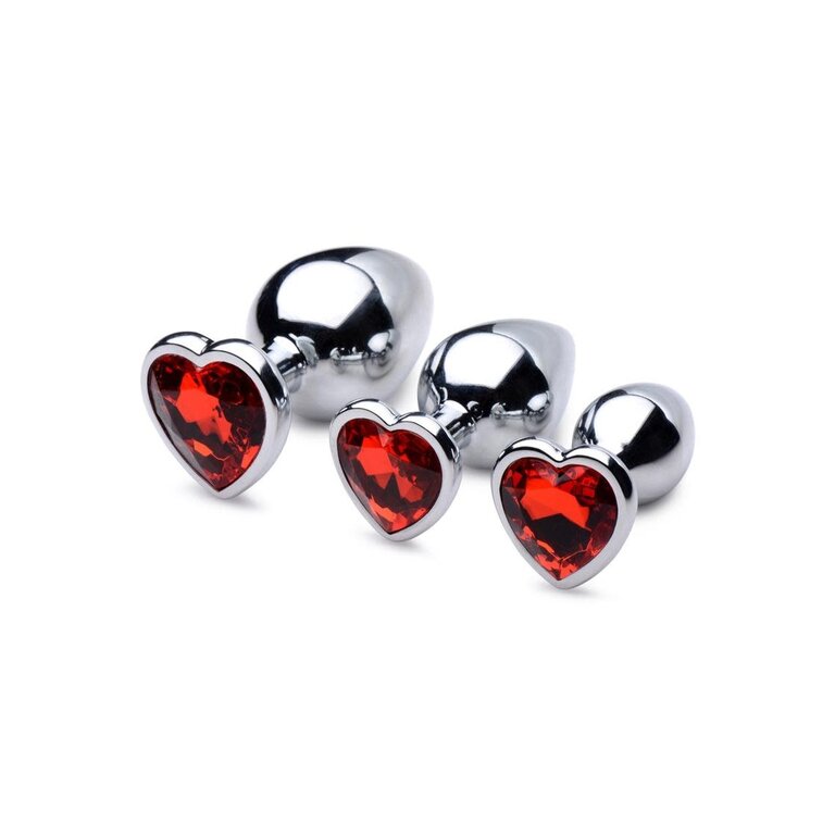 XR BRANDS BOOTY SPARKS RED HEART GEM ANAL PLUG SET