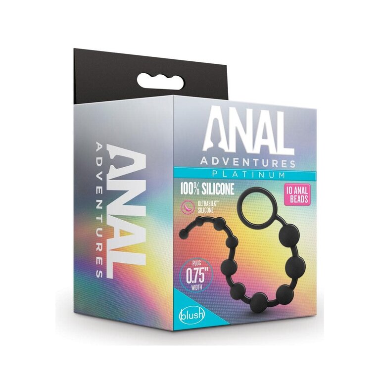 BLUSH NOVELTIES ANAL ADVENTURES PLATINUM SILICONE 10 ANAL BEADS BLACK
