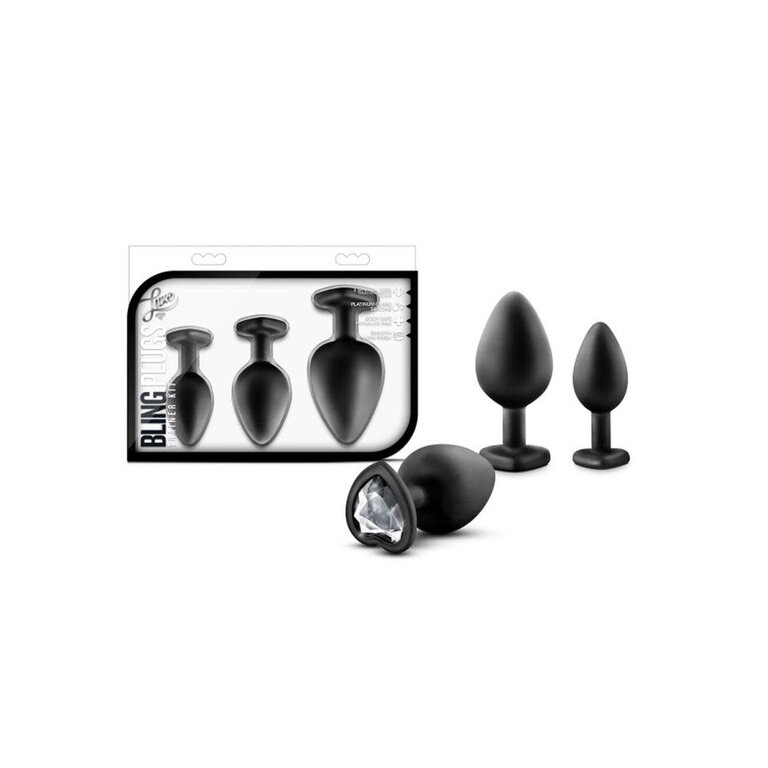 BLUSH NOVELTIES LUXE BLING PLUGS TRAINING KIT BLACK W/WHITE GEMS