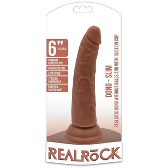 SHOTS AMERICA RealRock Slim Realistic Dildo with Suction Cup 6in - Caramel