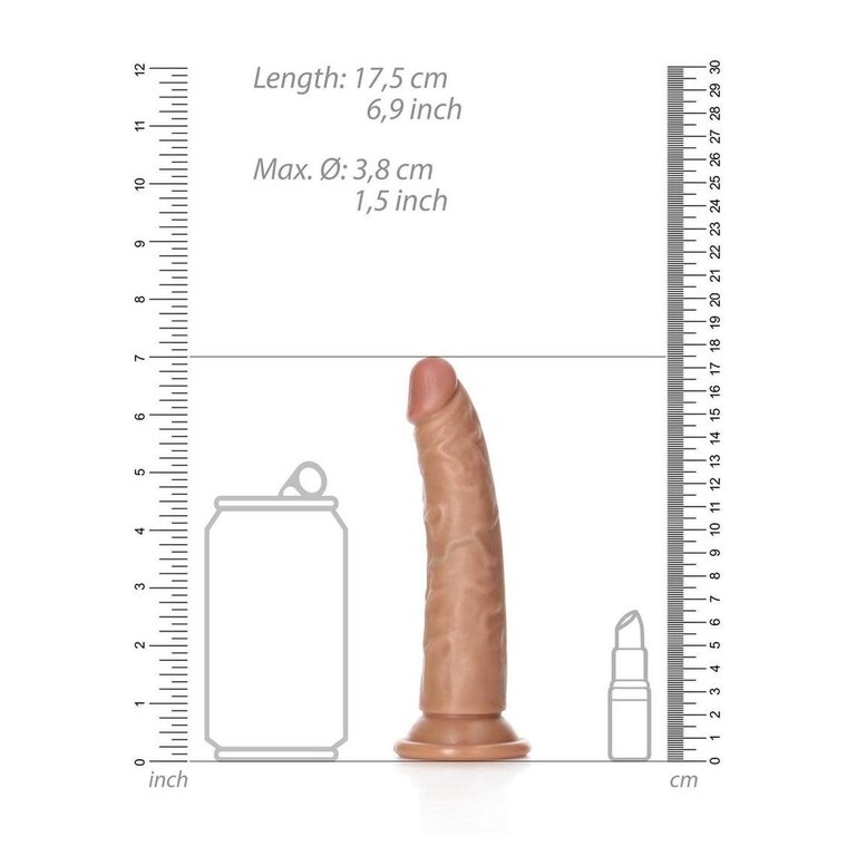 SHOTS AMERICA RealRock Slim Realistic Dildo with Suction Cup 6in - Caramel