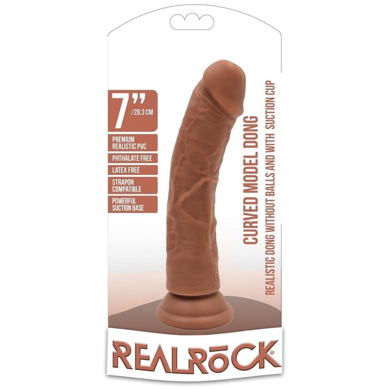 SHOTS AMERICA RealRock Curved Realistic Dildo with Suction Cup 7in - Caramel