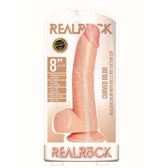 SHOTS AMERICA RealRock Curved Realistic Dildo with Balls and Suction Cup 8in - Vanilla