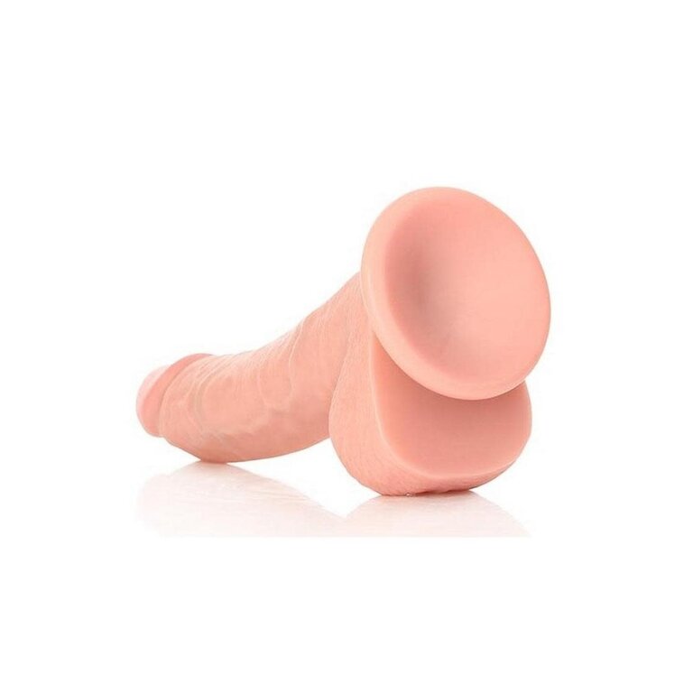 SHOTS AMERICA RealRock Curved Realistic Dildo with Balls and Suction Cup 8in - Vanilla
