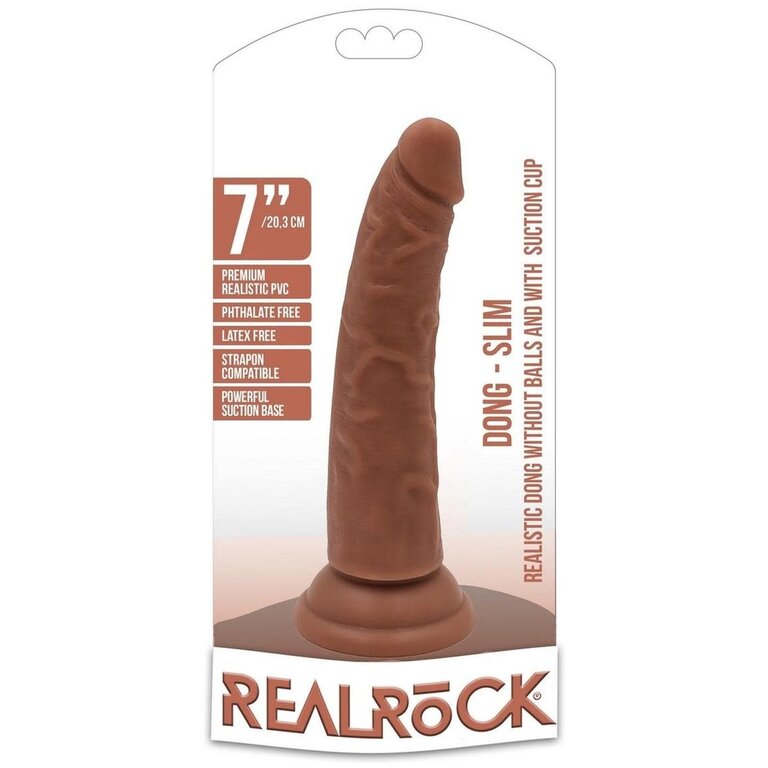 SHOTS AMERICA RealRock Straight Realistic Dildo with Balls and Suction Cup 7in - Caramel