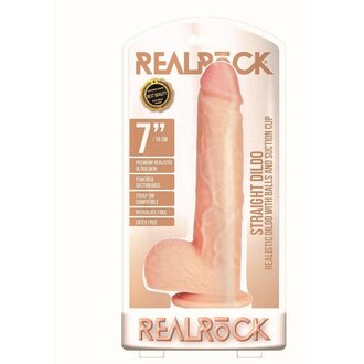 SHOTS AMERICA RealRock Straight Realistic Dildo with Balls and Suction Cup 7in - Vanilla