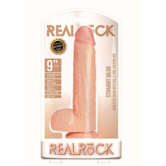 SHOTS AMERICA RealRock Straight Realistic Dildo with Balls and Suction Cup 9in - Vanilla