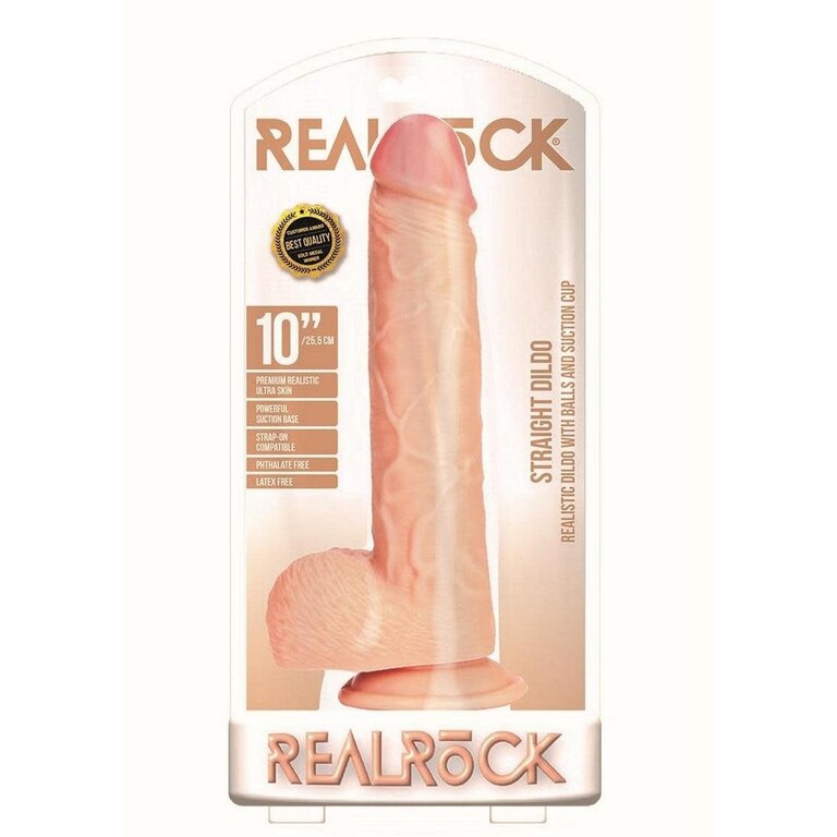 SHOTS AMERICA RealRock Straight Realistic Dildo with Balls and Suction Cup 10in - Vanilla