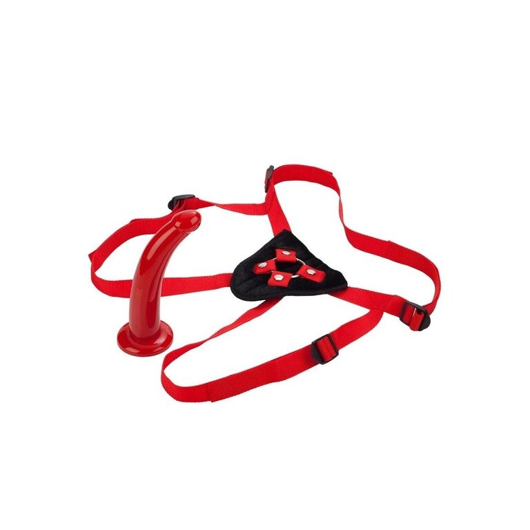 CALIFORNIA EXOTIC RED RIDER HARNESS W DONG