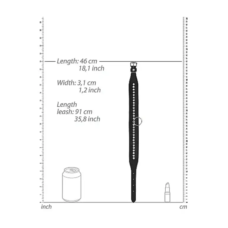 SHOTS AMERICA DIAMOND STUDDED COLLAR WITH LEASH BLACK