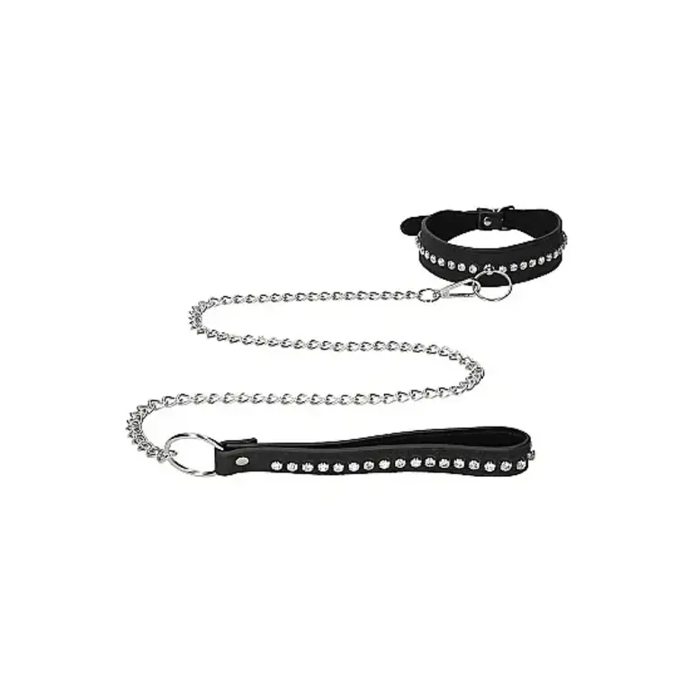 SHOTS AMERICA DIAMOND STUDDED COLLAR WITH LEASH BLACK