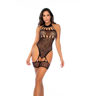 MAPALE LEOPARD HALTER FISHNET SUIT