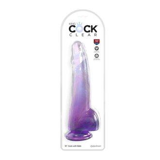 PIPEDREAM KING COCK CLEAR 10IN W/ BALLS PURPLE