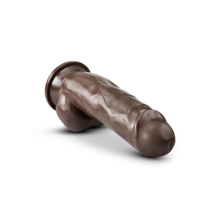 BLUSH NOVELTIES DR. SKIN PLUS GIRTHY POSABLE DILDO W BALLS 7IN - CHOCO