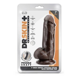 BLUSH NOVELTIES DR. SKIN PLUS GIRTHY POSABLE DILDO W BALLS 7IN - CHOCO