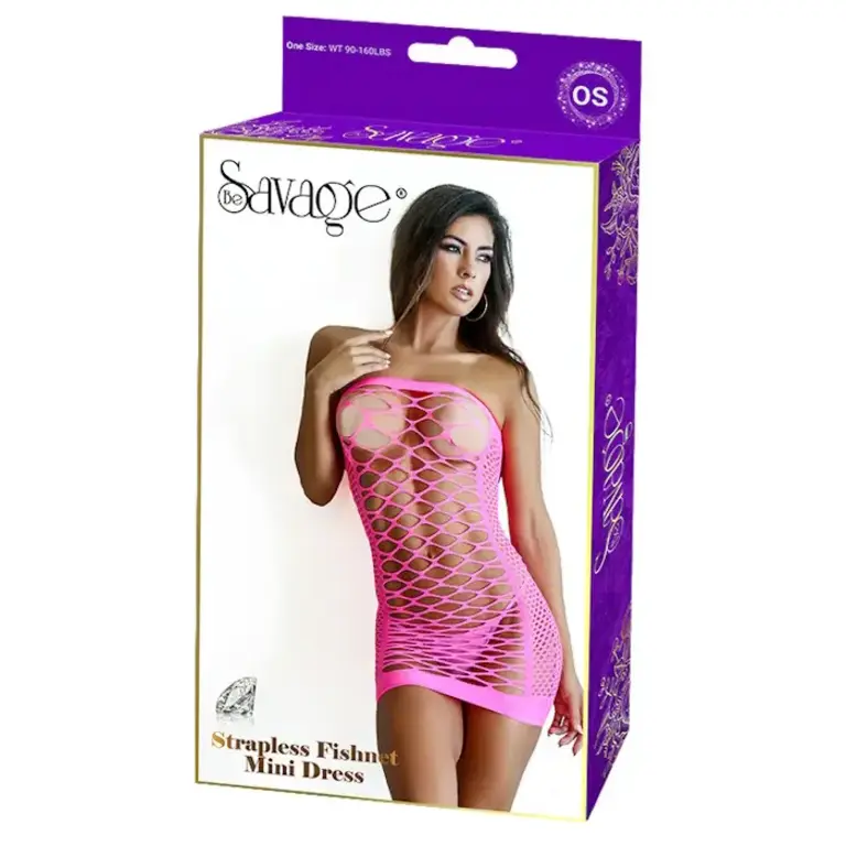 BE SAVAGE STRAPLESS FISHNET MINI DRESS - PINK