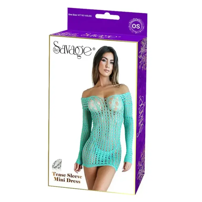BE SAVAGE TEASE SLEEVE MINI DRESS - GREEN