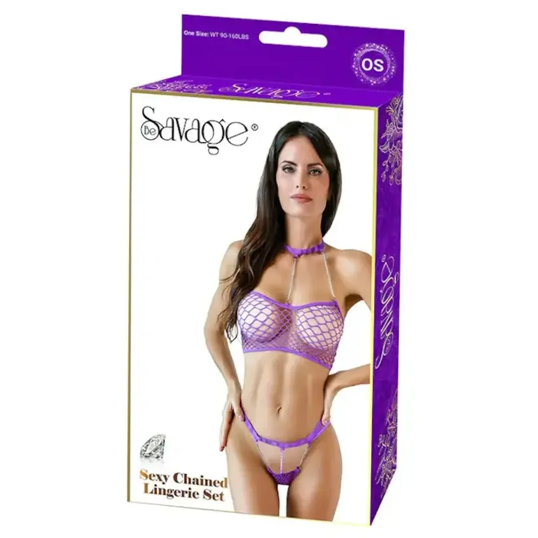 BE SAVAGE SEXY CHAINED LINGERIE SET - PURPLE
